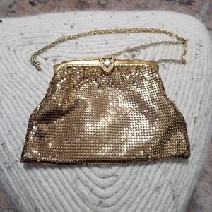 Vintage Whiting and Davis Gold Metal Mesh Cocktail Bag. Circa 1930's to 1950's.
